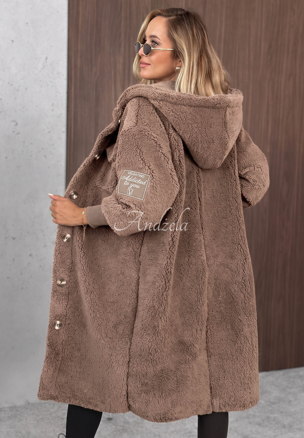 Langer Schaffellmantel Just Enough dunkelbeige