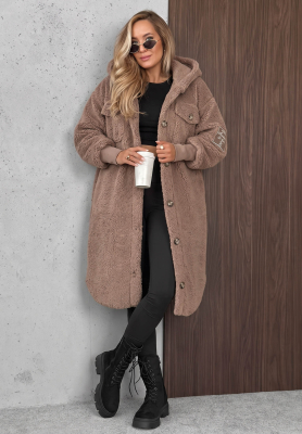 Langer Schaffellmantel Just Enough dunkelbeige