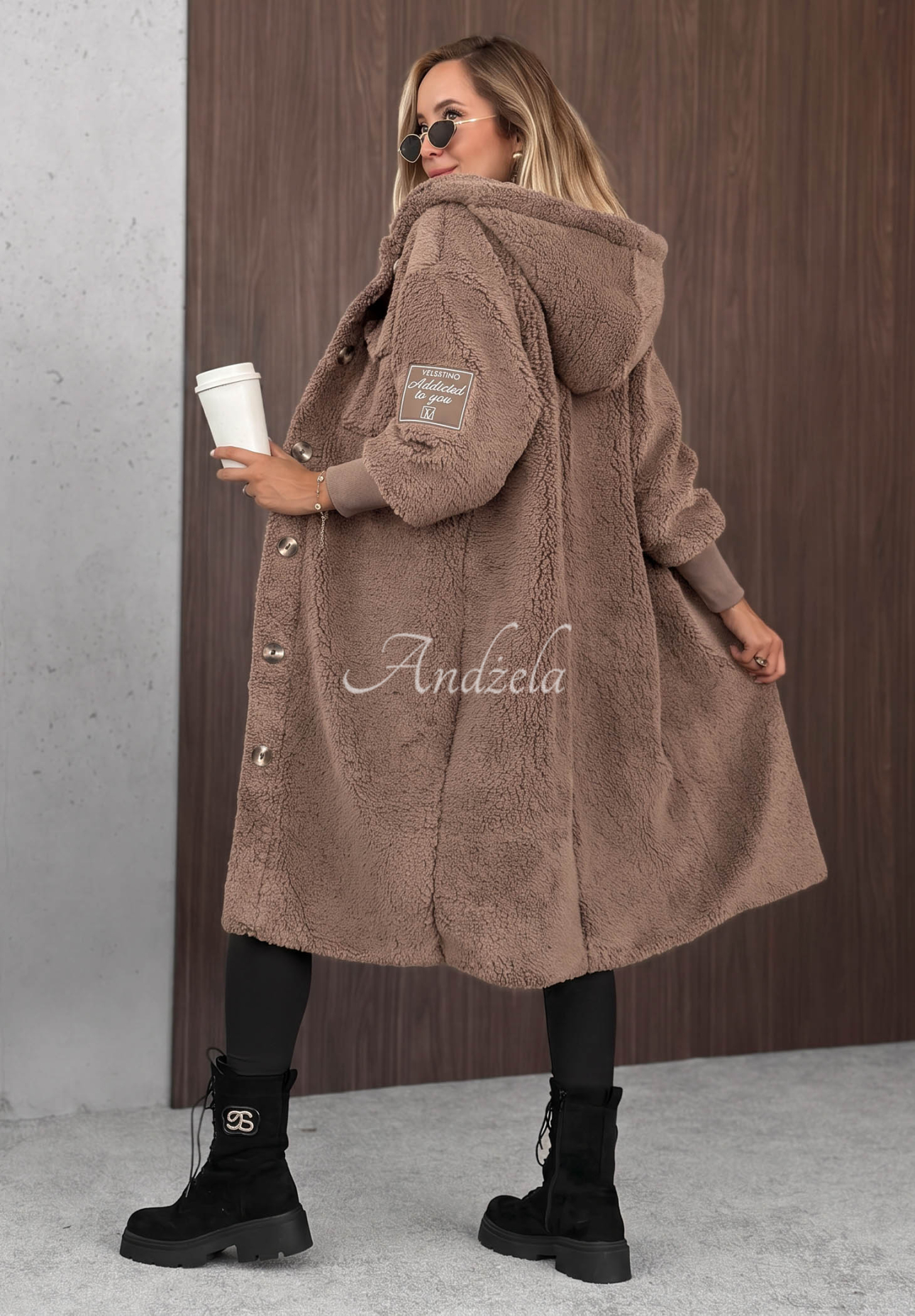 Langer Schaffellmantel Just Enough dunkelbeige