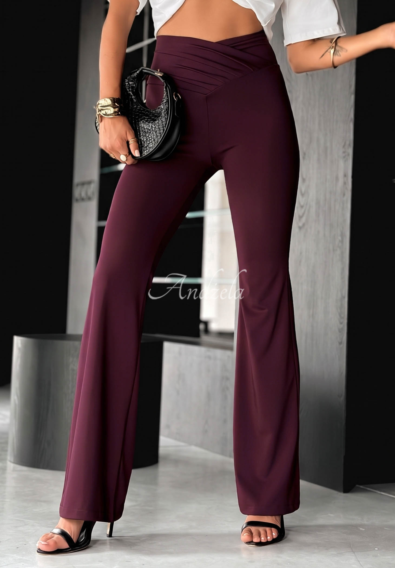 Ausgestellte Leggings aus Viskose mit Raffungen Talk With Me Beerenfarben