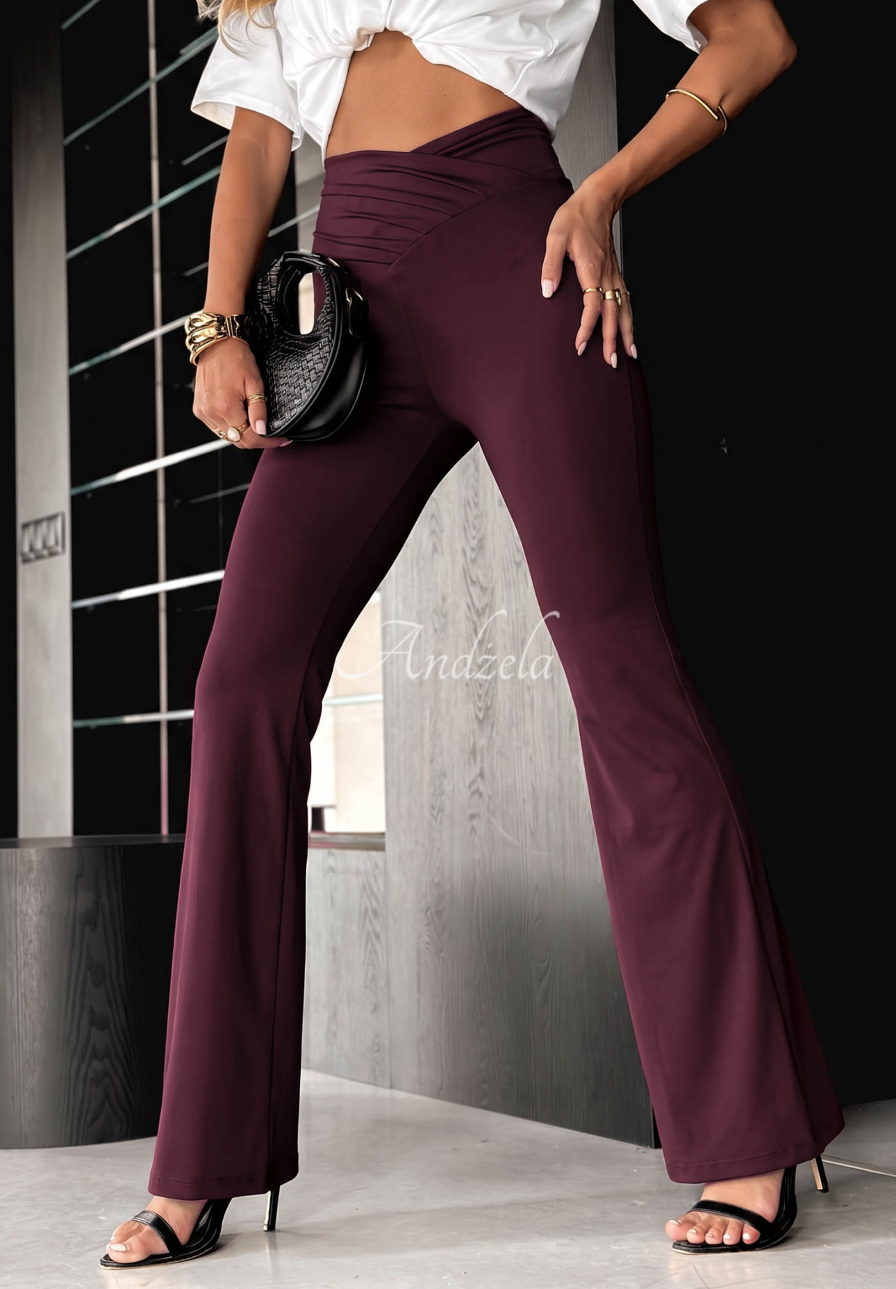Ausgestellte Leggings aus Viskose mit Raffungen Talk With Me Beerenfarben