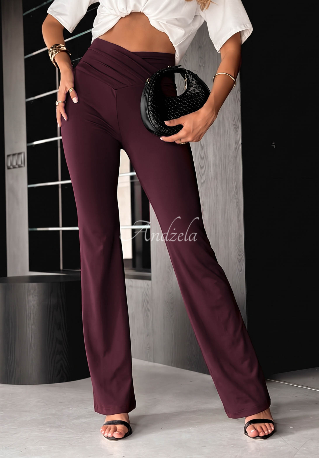 Ausgestellte Leggings aus Viskose mit Raffungen Talk With Me Beerenfarben
