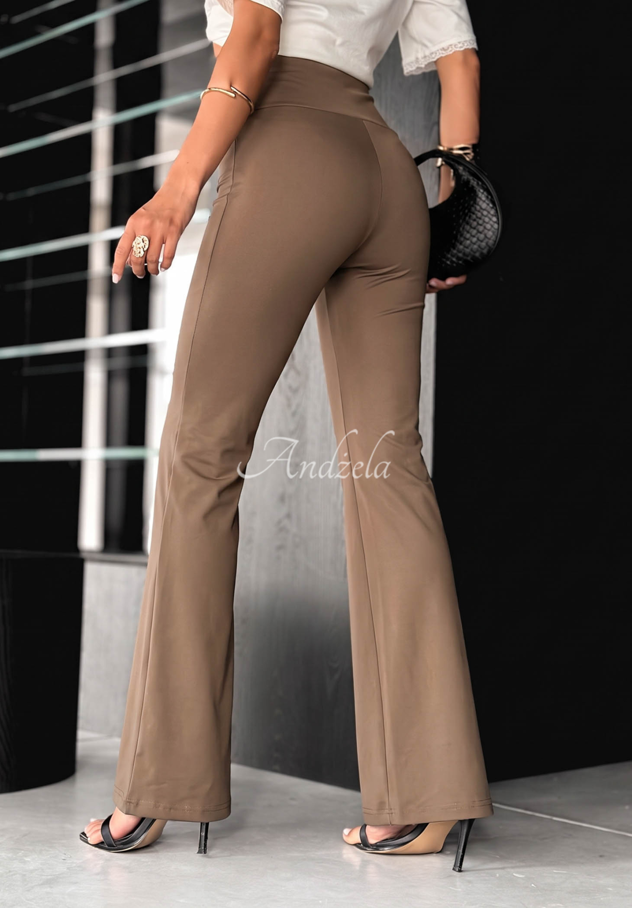 Ausgestellte Leggings aus Viskose mit Raffungen Talk With Me Camel