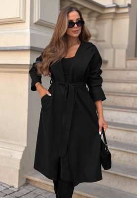 Langer Wollmantel mit Gürtel Quiet Autumn Schwarz