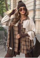 Długa Hemd w kratę z ozdobnymi paskami Rainy Rhythm Beige