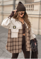 Długa Hemd w kratę z ozdobnymi paskami Rainy Rhythm Beige