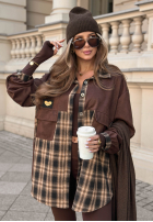 Długa Hemd w kratę z ozdobnymi paskami Rainy Rhythm Beige