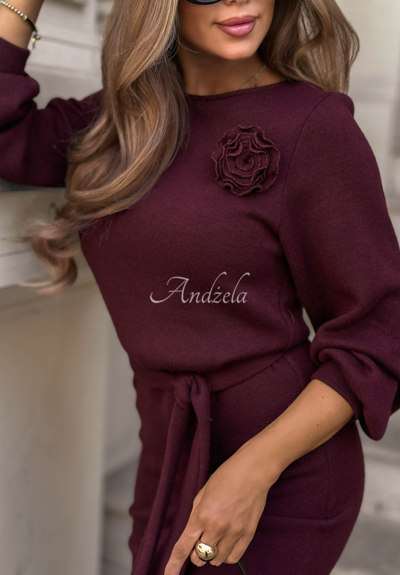 Strickkleid mit Blume aus Viskose No Question Beerenfarben