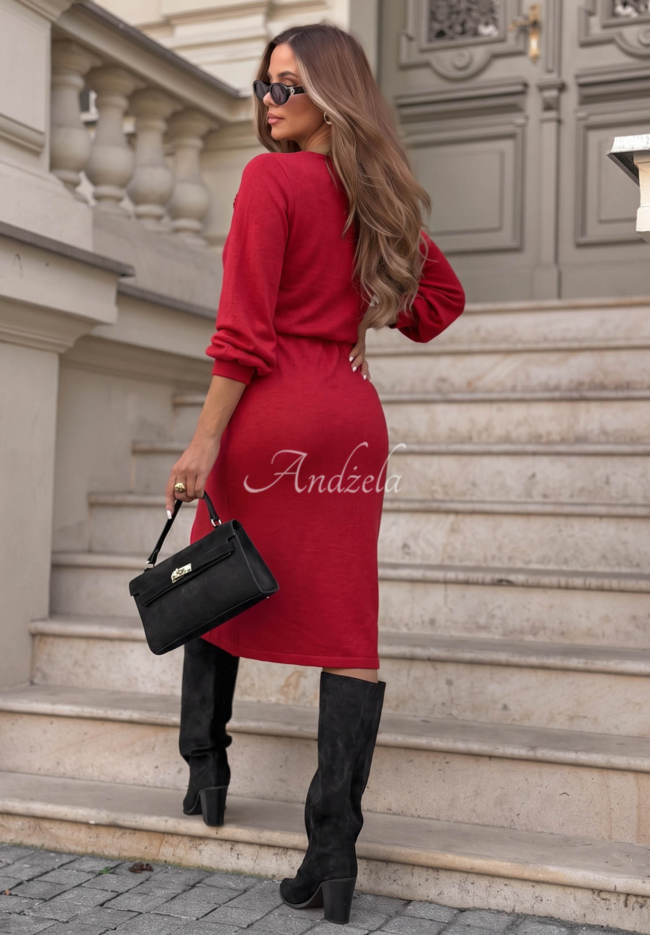 Strickkleid mit Blume aus Viskose No Question Rot