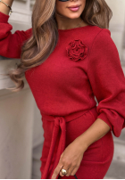 Dzianinowa Kleid z rozcięciem i kwiatkiem No Question Rot