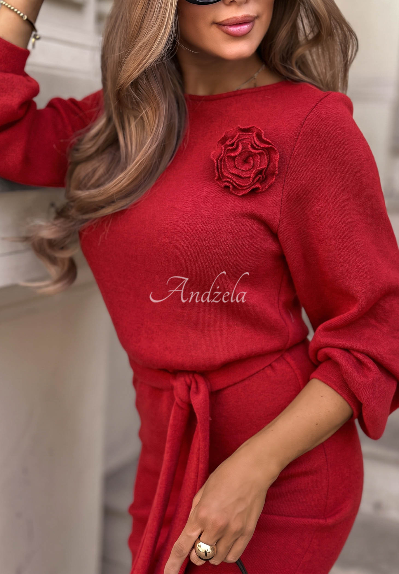 Strickkleid mit Blume aus Viskose No Question Rot