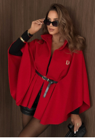 Elegancki Mantel ponczo z paskiem Autumn Lady Rot