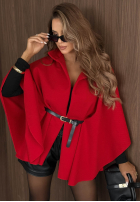 Elegancki Mantel ponczo z paskiem Autumn Lady Rot