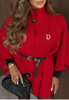 Elegancki Mantel ponczo z paskiem Autumn Lady Rot