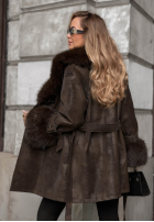 Zamszowy Mantel przed kolano z futerkiem Chestnut Charm Schokoladenbraun