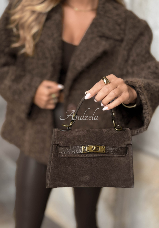 Wildlederhandtasche mit Henkel Mellow Season Schokoladenbraun