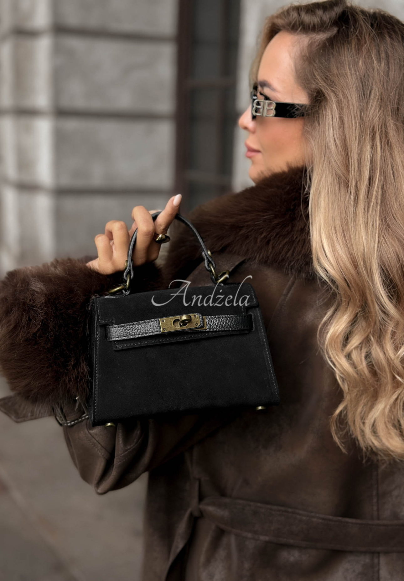 Wildlederhandtasche mit Henkel Mellow Season Schwarz