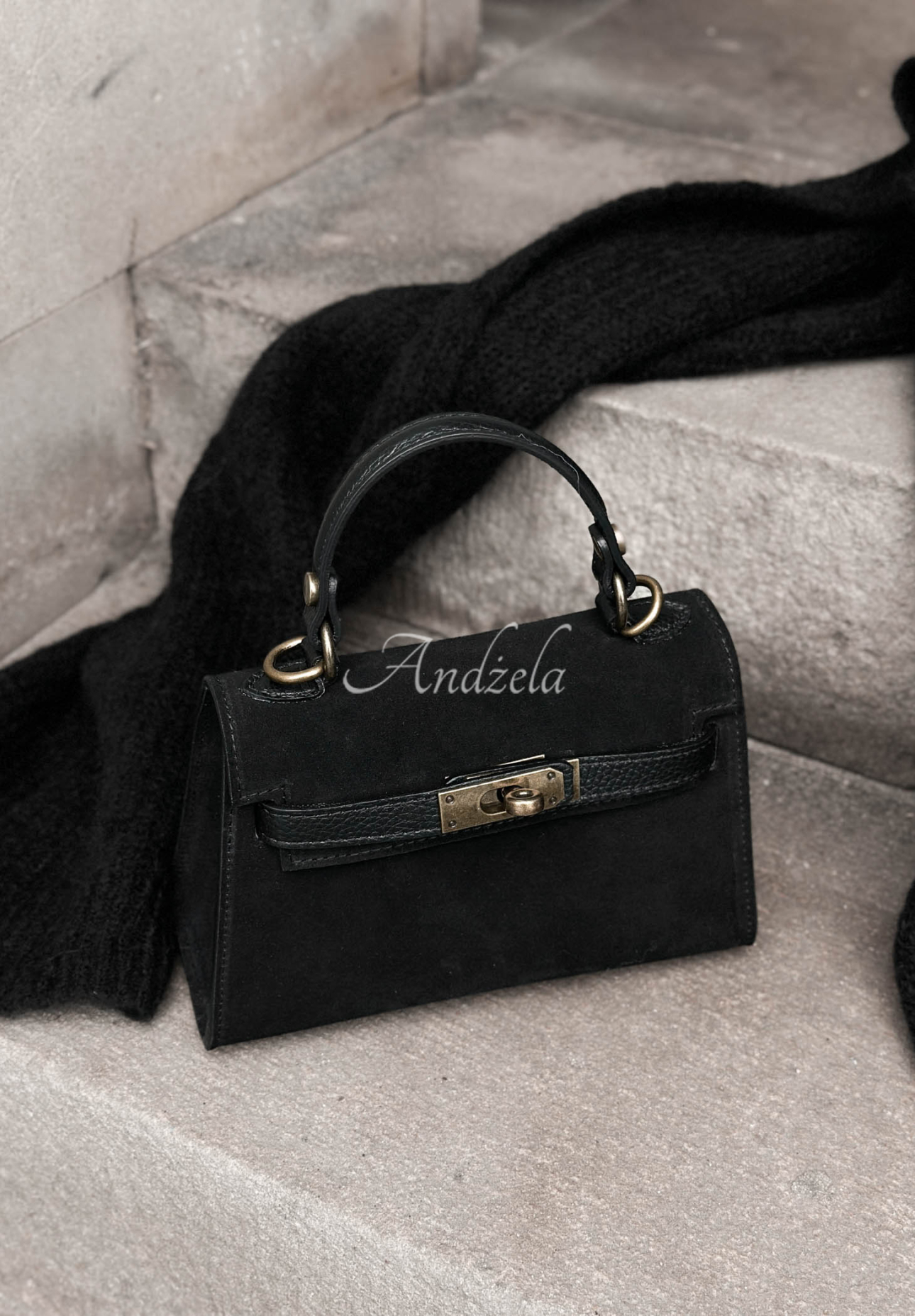 Wildlederhandtasche mit Henkel Mellow Season Schwarz