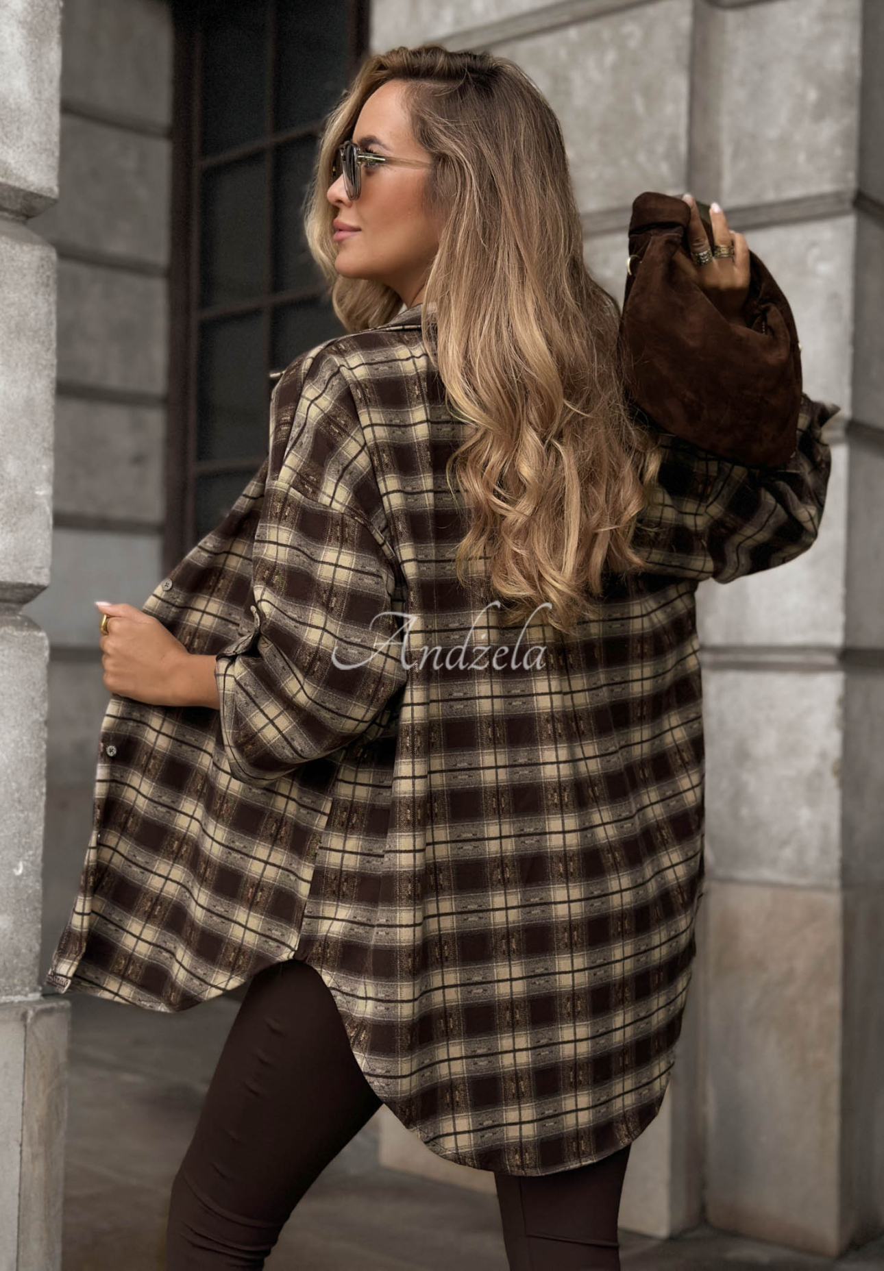 Asymmetrisches Karohemd mit Viskose Autumn Poetry Schokoladenbraun