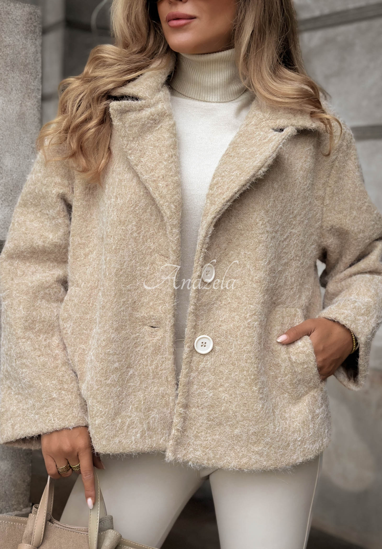 Kurzer Schaffellmantel mit Wolle Rainy Avenue Beige