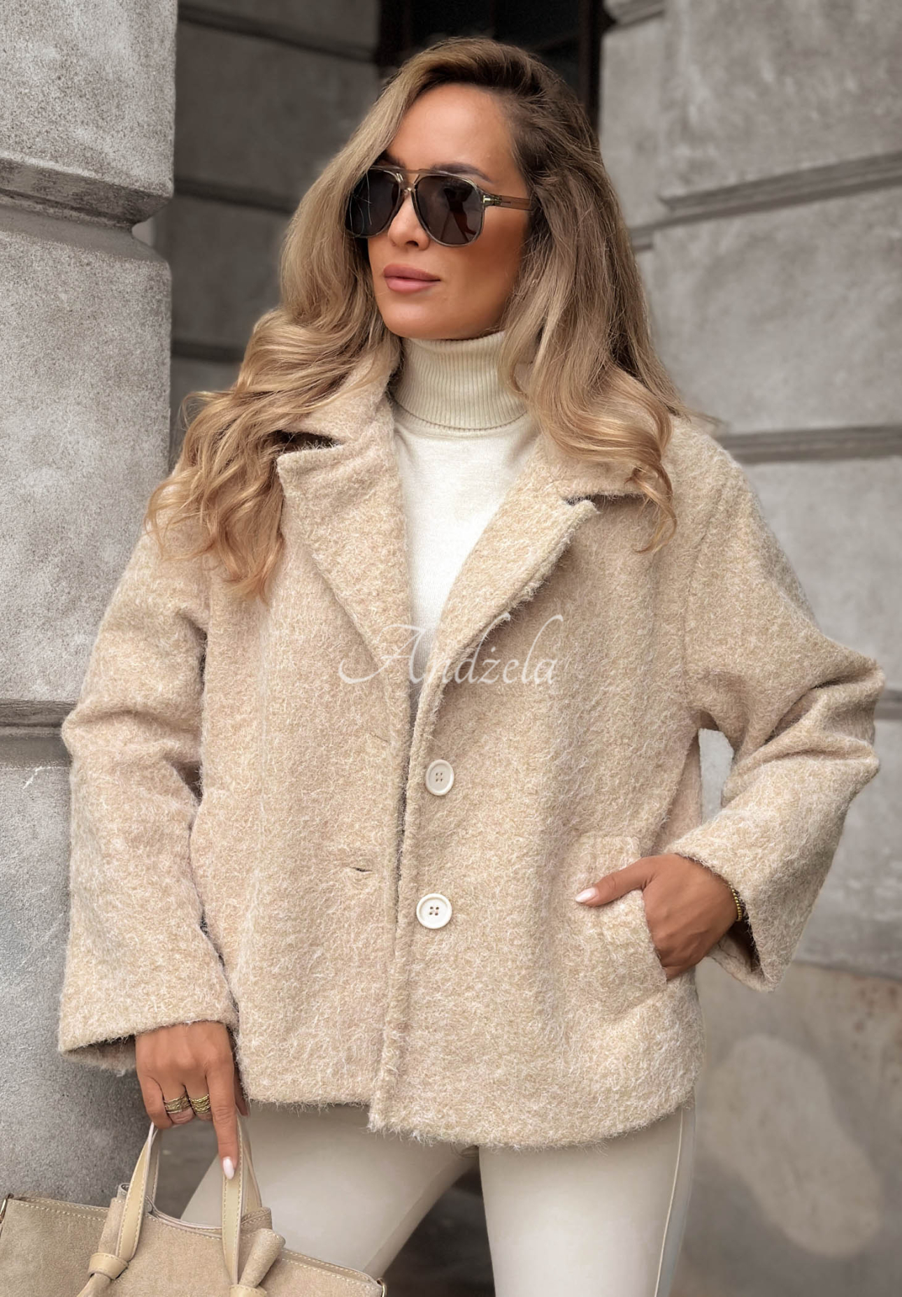 Kurzer Schaffellmantel mit Wolle Rainy Avenue Beige