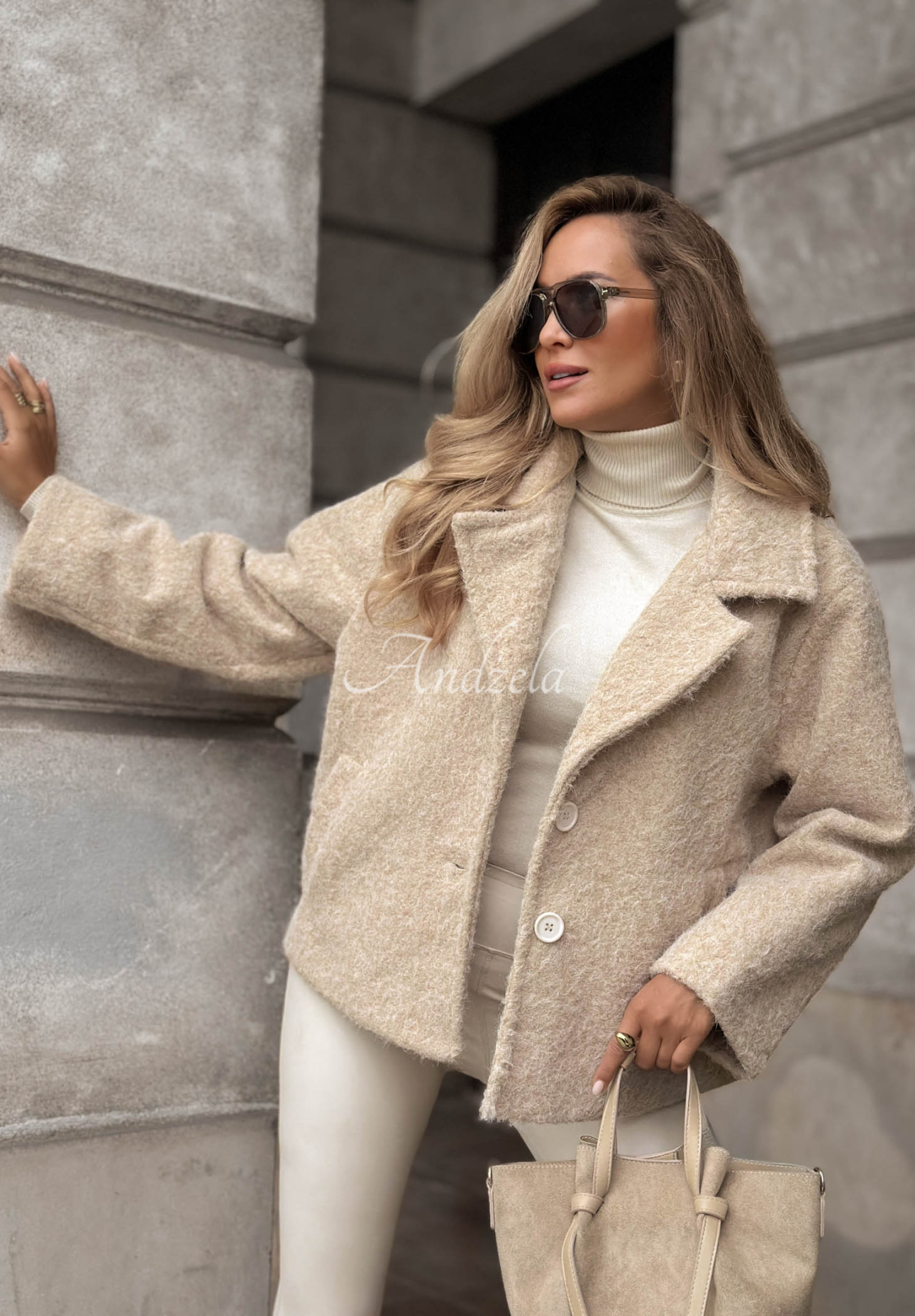Kurzer Schaffellmantel mit Wolle Rainy Avenue Beige