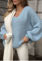 Ozdobnie pleciony Pullover oversize Frozen Cotton Himmelblau