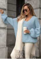 Ozdobnie pleciony Pullover oversize Frozen Cotton Himmelblau