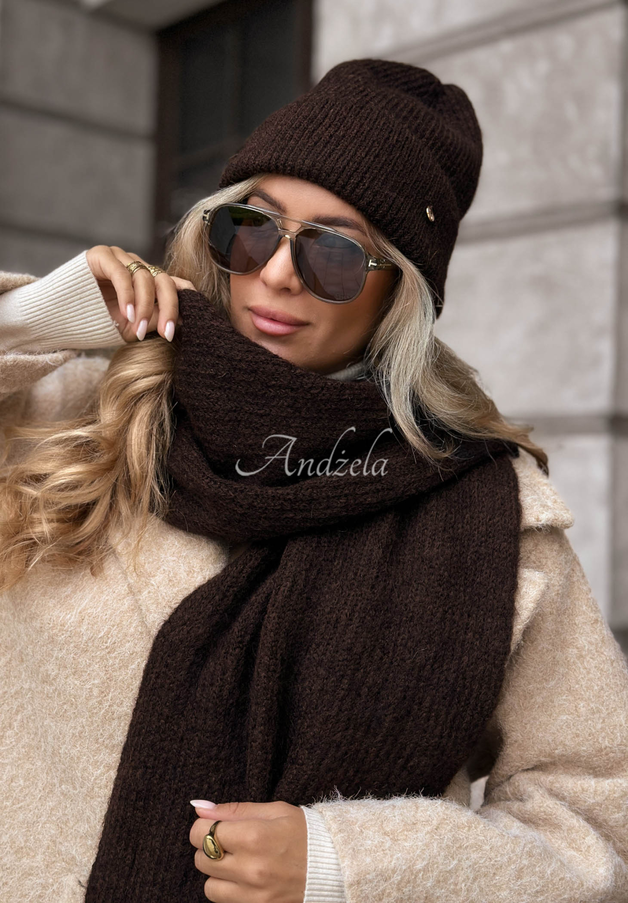 Mütze aus Merinowolle und Mohair Snowfall Charm Schokoladenbraun