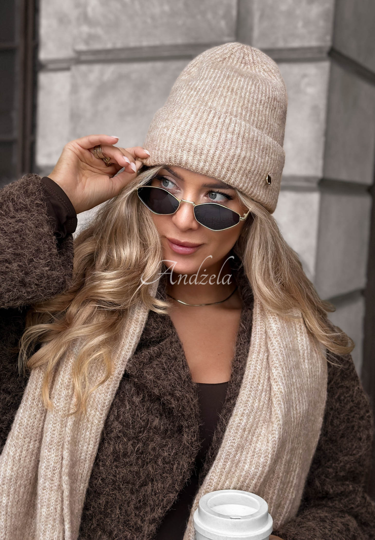 Mütze aus Merinowolle und Mohair Snowfall Charm Beige
