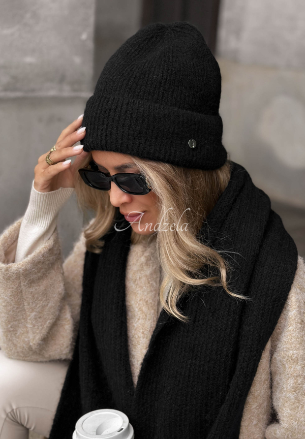 M&uuml;tze aus Merinowolle und Mohair Snowfall Charm Schwarz