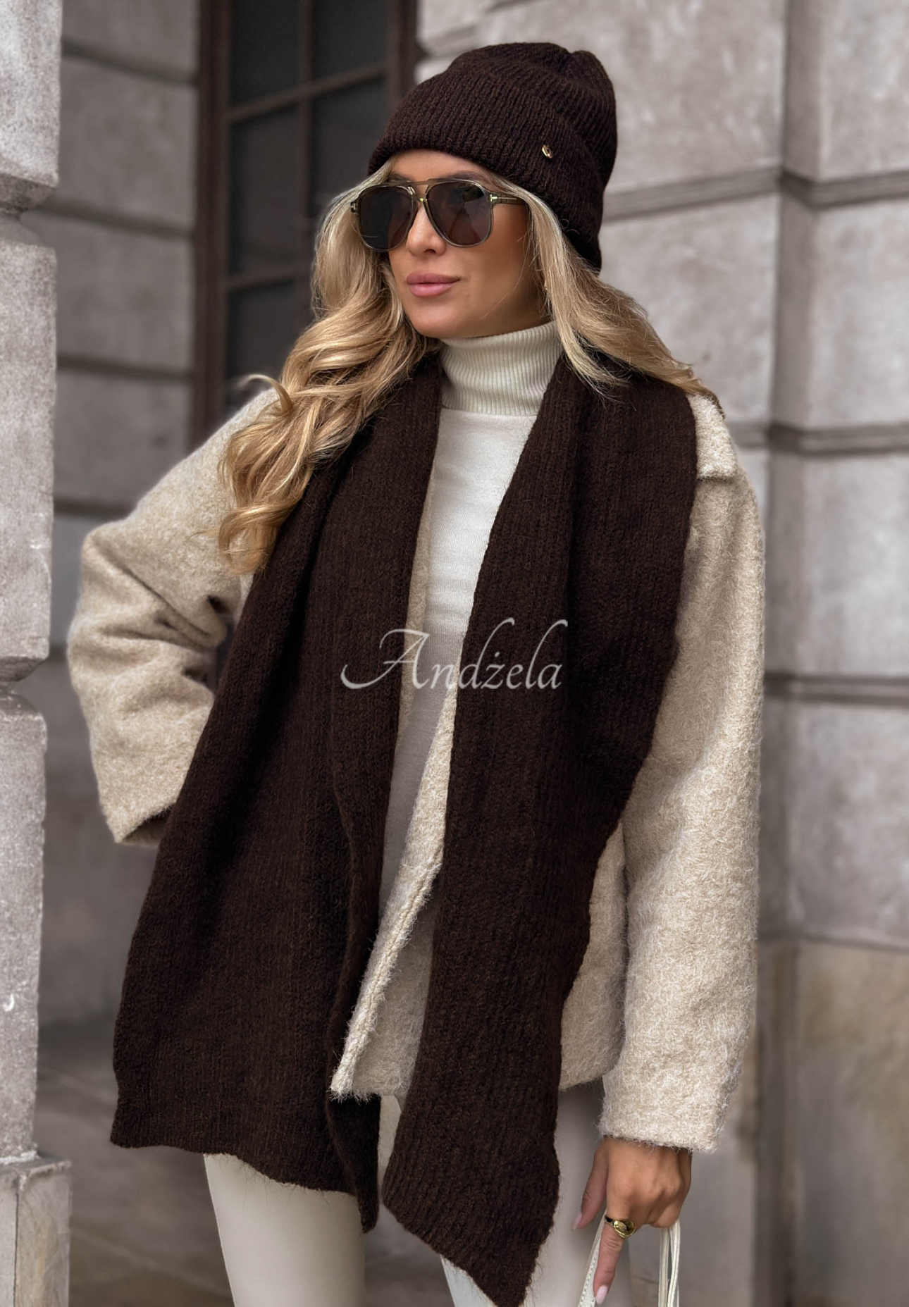 Schal aus Merinowolle und Mohair Snowfall Charm Schokoladenbraun