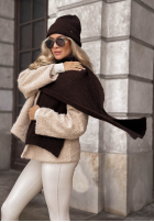 Mütze z wełną merino Snowfall Charm Beige
