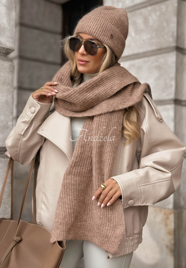 Schal aus Merinowolle und Mohair Snowfall Charm Mokkafarben