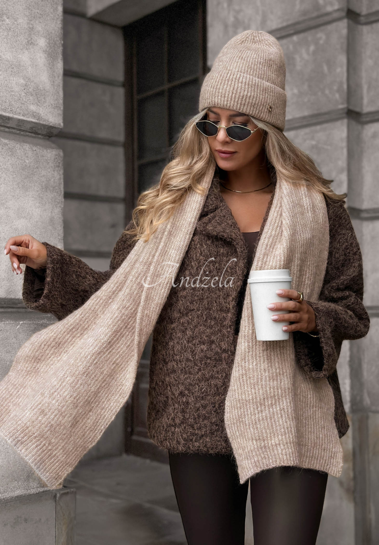 Schal aus Merinowolle und Mohair Snowfall Charm Beige