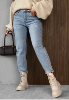 Hose Jeans mom fit z paskiem Simple Charm Hellblau