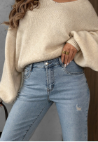 Hose Jeans mom fit z paskiem Simple Charm Hellblau