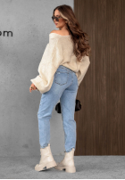 Hose Jeans mom fit z paskiem Simple Charm Hellblau