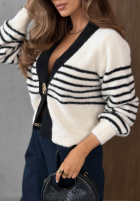 Krótki Cardigan w paski z zapięciem Maple Mist Schokoladenbraun