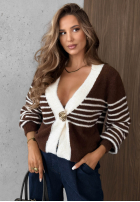 Krótki Cardigan w paski z zapięciem Maple Mist Schokoladenbraun