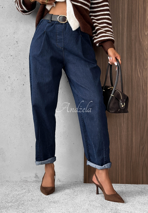 Mom-Fit Jeans mit G&uuml;rtel Modern Shape Dunkelblau