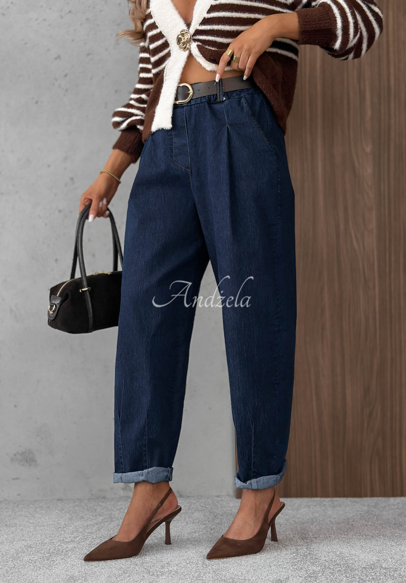 Mom-Fit Jeans mit Gürtel Modern Shape Dunkelblau