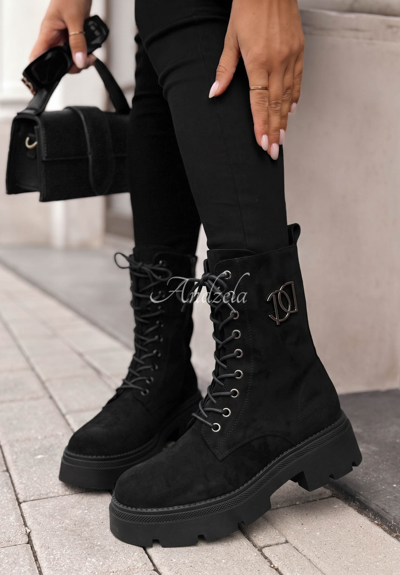 Wildleder-Ankle-Boots mit Schnürung Before The Rain Schwarz