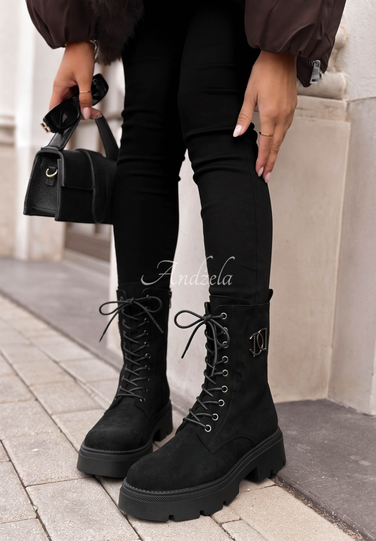Wildleder-Ankle-Boots mit Schnürung Before The Rain Schwarz