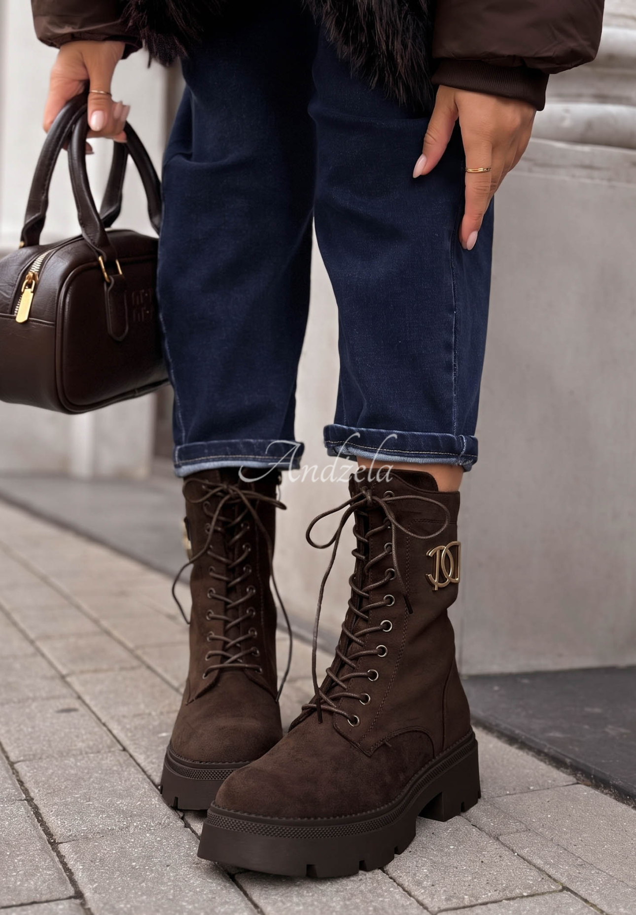 Wildleder-Ankle-Boots mit Schnürung Before The Rain Schokoladenbraun