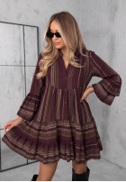 Kleid z falbankami w paski Misty Avenue Pflaumenfarben