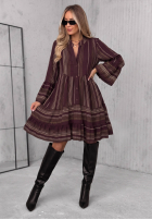 Kleid z falbankami w paski Misty Avenue Pflaumenfarben