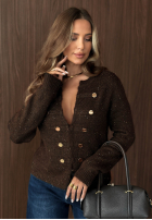 Strickjacke mit Zierknöpfen und Wollanteil Caramel Kiss Schokoladenbraun