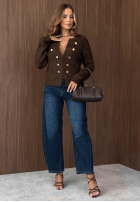 Krótki Pullover Cardigan z ozdobnymi guzikami Caramel Kiss Schokoladenbraun