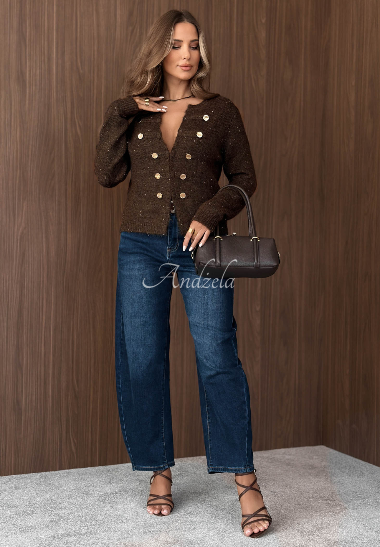 Strickjacke mit Zierknöpfen und Wollanteil Caramel Kiss Schokoladenbraun